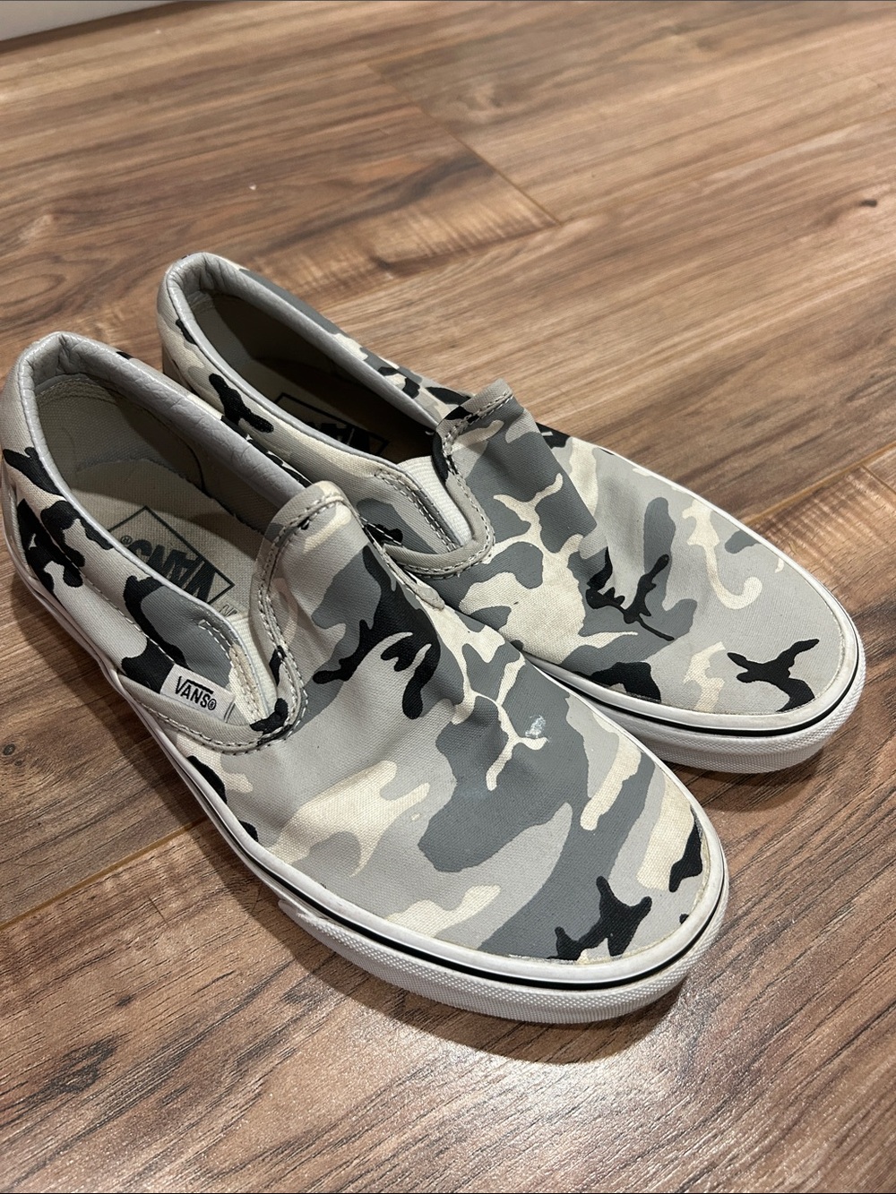 Vans Slip-On Loafers in Gray & Black Camo